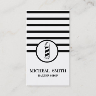 Simple Minimalist Striped Chic Barbershop Business Card