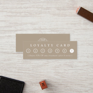 Simple Minimalist Taupe Beige Business Logo Salon Loyalty Card