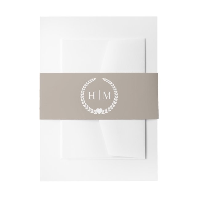 Simple Minimalist Taupe Linen Brown Monogram  Invitation Belly Band (Front Example)