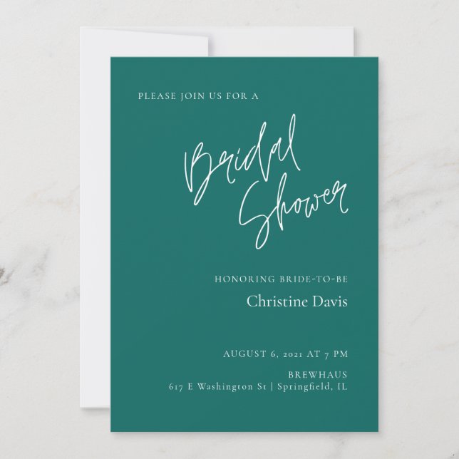 Simple Minimalist Teal Bridal Shower Invitation (Front)