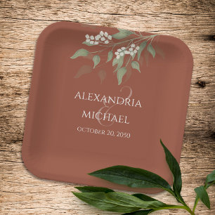 Simple Minimalist Terracotta Wedding Calligraphy Paper Plate