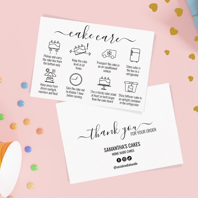 Simple Minimalist Thank You Cake Care Instructions Business Card (Creator Uploaded)