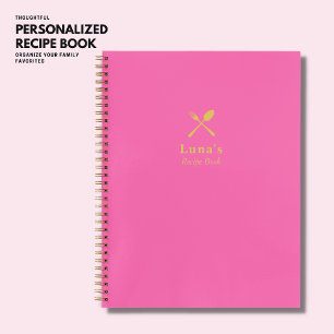 Simple Minimalist Trendy Hot Pink and Gold Recipe Notebook