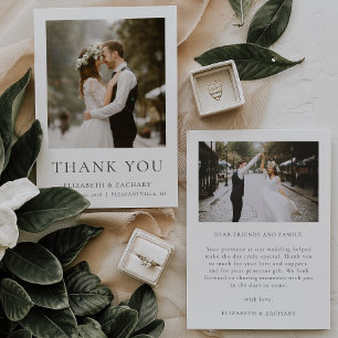 Simple Minimalist Two Photo Wedding Thank You Card