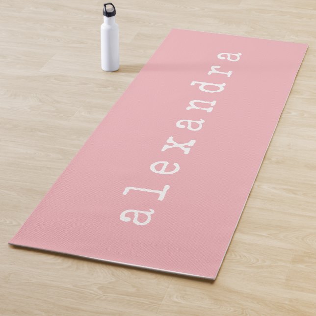 Simple Minimalist Typewriter Name Custom Pink Yoga Mat (In Situ)