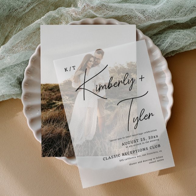 Simple minimalist typography casual wedding vellum invitations (Creator Uploaded)