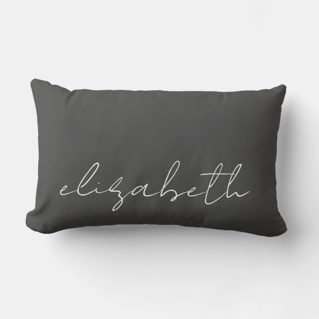 Simple Minimalist Typography Dark Grey Lumbar Cushion (Front)