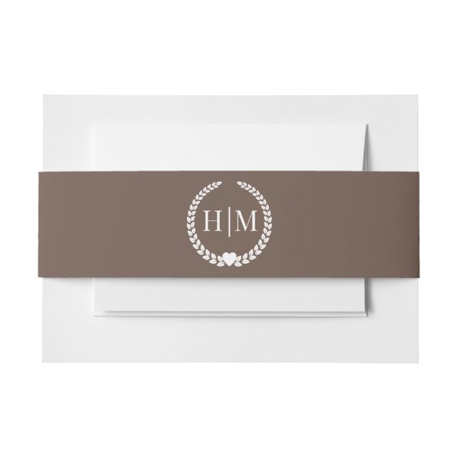 Simple Minimalist Warm Mocha Brown Monogram Invitation Belly Band (Front Example)