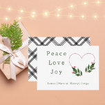 Simple Minimalist Watercolor Heart Christmas Card<br><div class="desc">Simple Minimalist Watercolor Heart Christmas Note Card This note card entwines festive tradition and modern elegance with this trendy and stylish watercolor heart design. This enchanting design captures the spirit of peace and love during the Christmas season. Modern simple typography "peace, love, joy" is a simply-stated and contemporary Christmas message....</div>