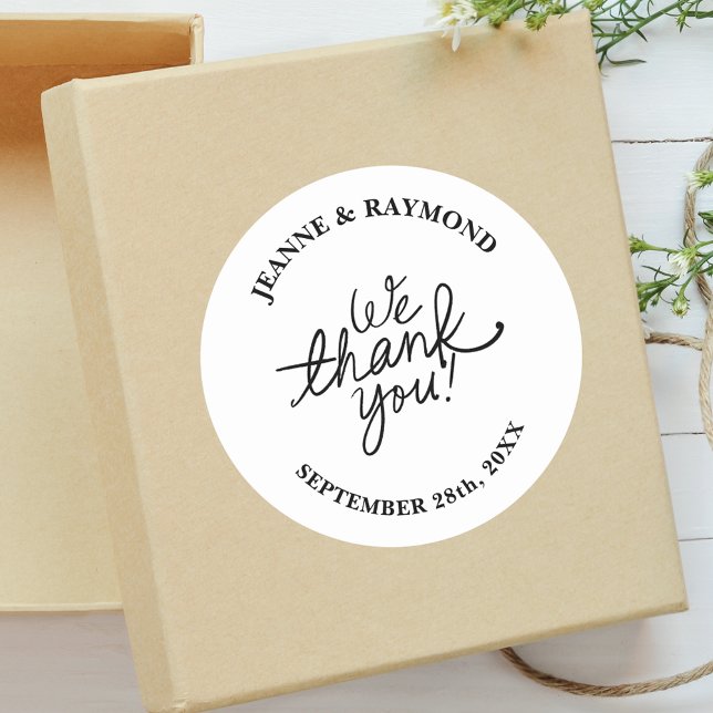 Simple Minimalist We Thank You Wedding Favour Classic Round Sticker (Creator Uploaded)