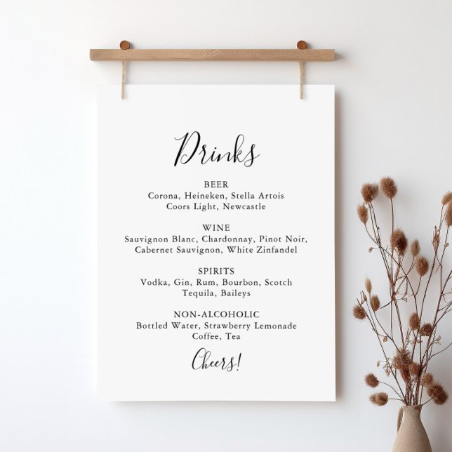Simple Minimalist Wedding Drinks Menu Sign (Creator Uploaded)