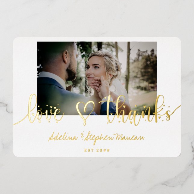 Simple Minimalist Wedding Gold Foil Thank You Card (Front)