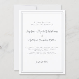 Simple Minimalist Wedding Grey White Chic Elegant Invitation