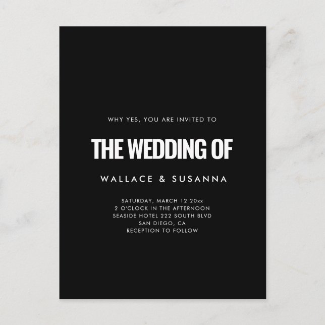 Simple minimalist wedding invitation postcard (Front)