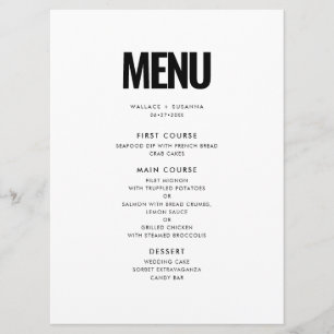Simple minimalist wedding menu
