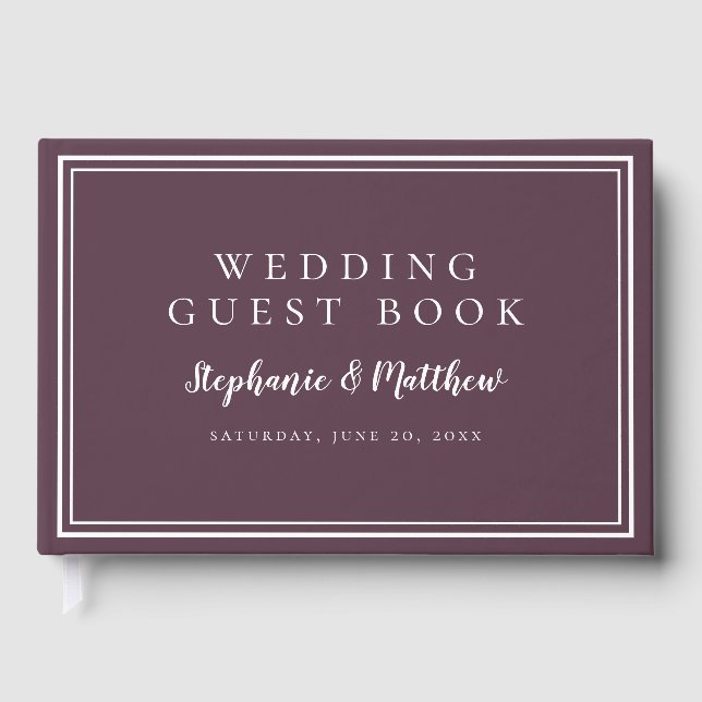 Simple Minimalist Wedding Modern Moody Purple Guest Book (Front)