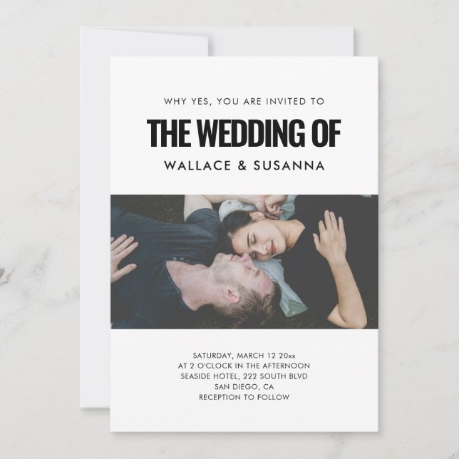 Simple minimalist wedding photo invitation (Front)