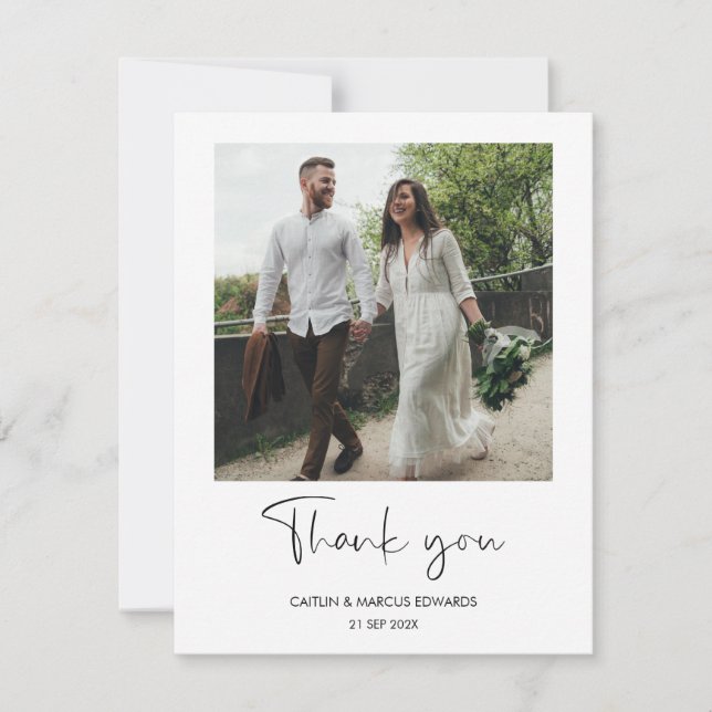 Simple Minimalist Wedding Photo Thank You Card (Front)