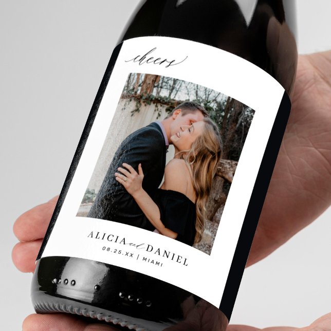 Simple minimalist wedding photo wine label (Creator Uploaded)