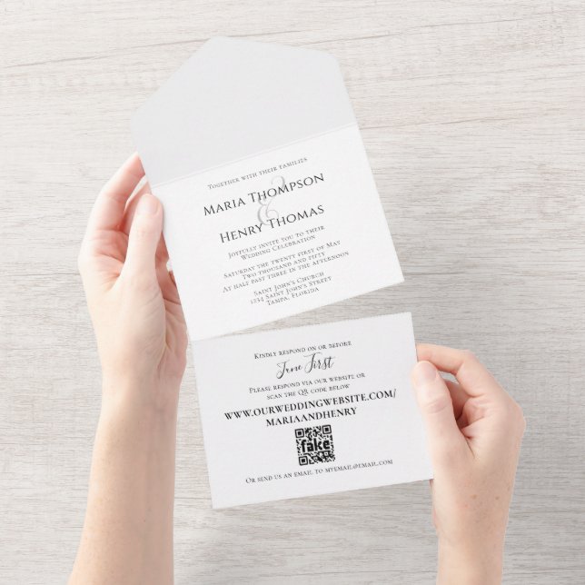 Simple Minimalist Wedding QR Code Guest Addressed All In One Invitation (Tearaway)