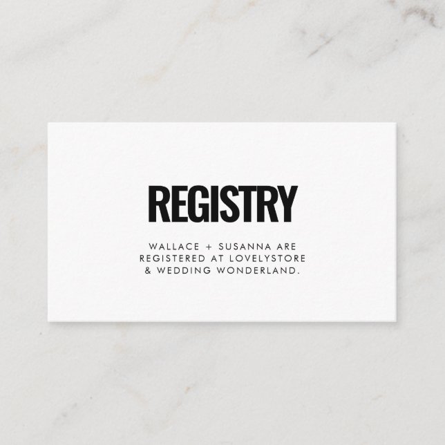 Simple minimalist wedding registry card (Front)
