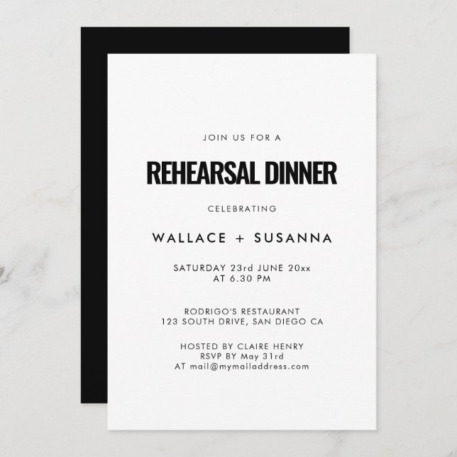 Simple minimalist wedding rehearsal dinner invitation (Front/Back)
