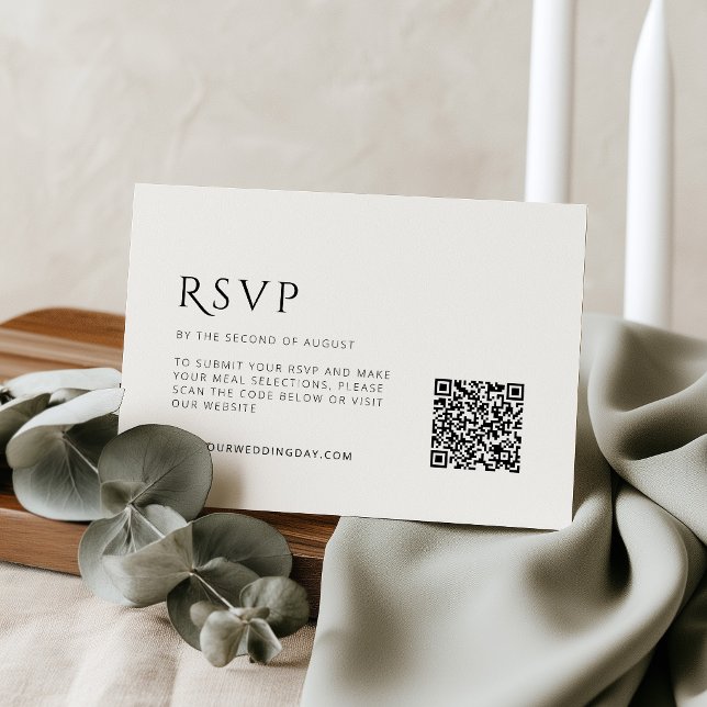Simple Minimalist Wedding RSVP Card with QR Code (Minimalist Black and White RSVP card with QR code)