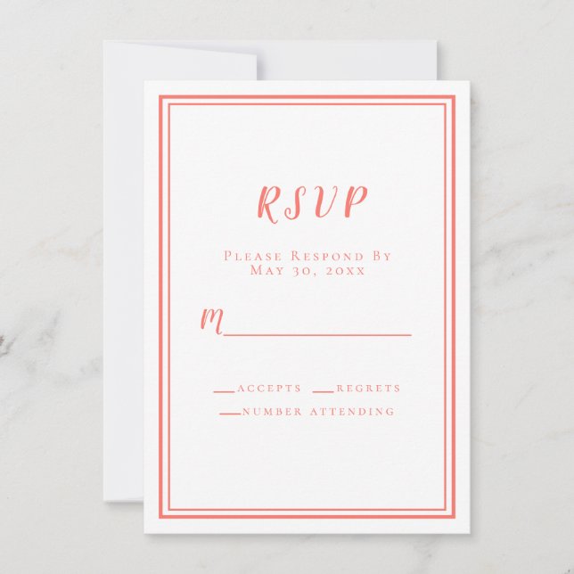 Simple Minimalist Wedding RSVP Coral White Modern (Front)