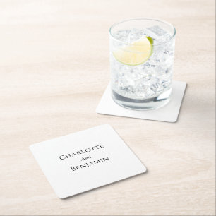 Simple Minimalist Wedding Square Paper Coaster