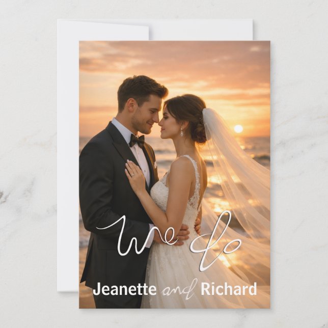 Simple Minimalist Wedding Sunset Beach Flat Card (Front)
