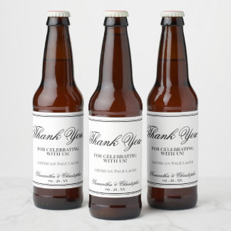 Simple Minimalist Wedding Thank You Black & White Beer Bottle Label