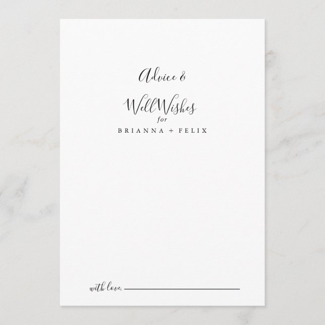 Simple Minimalist Wedding Well Wishes Advice Card (Front)