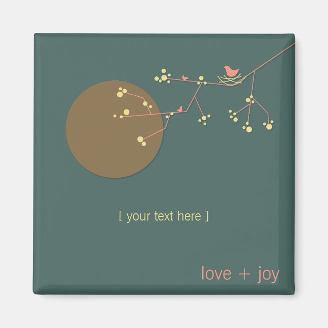 Simple Minimalist Whimsical Nesting Birds & Family Magnet (Front)