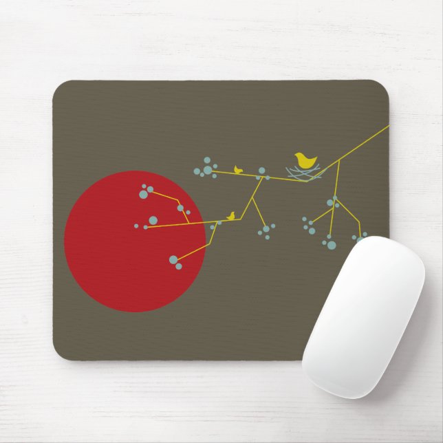 Simple Minimalist Whimsical Nesting Birds & Family Mouse Pad (With Mouse)