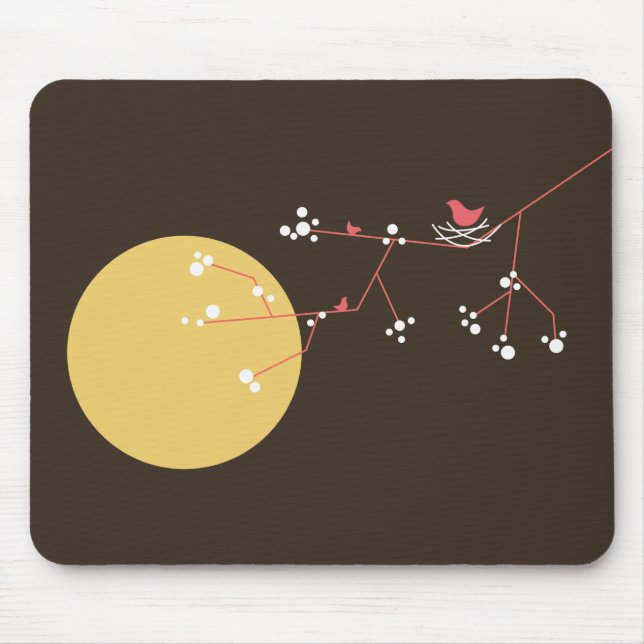 Simple Minimalist Whimsical Nesting Birds & Family Mouse Pad (Front)