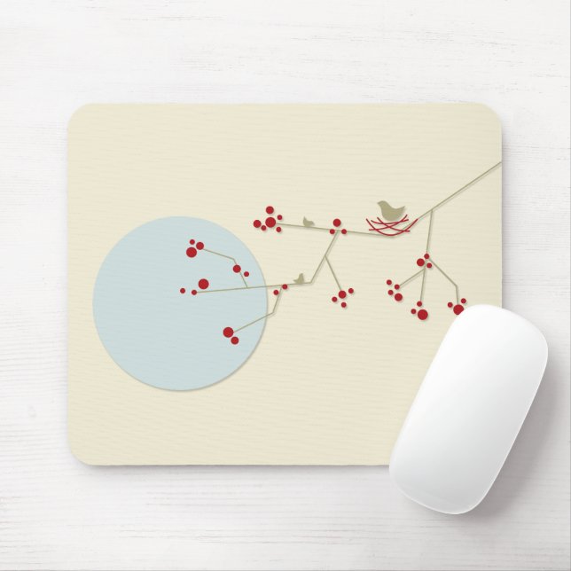Simple Minimalist Whimsical Nesting Birds & Family Mouse Pad (With Mouse)