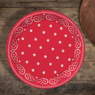 Simple Minimalist Whimsical Rustic Red Bandanna  Paper Plate