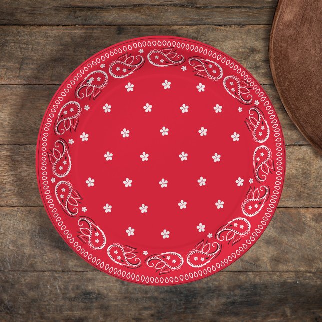 Simple Minimalist Whimsical Rustic Red Bandanna  Paper Plate (Creator Uploaded)