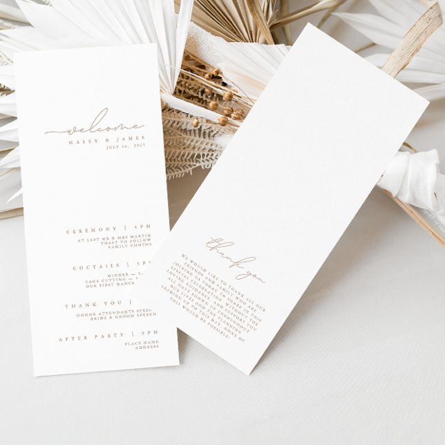 Simple Minimalist White & Beige Wedding Program Menu (Creator Uploaded)