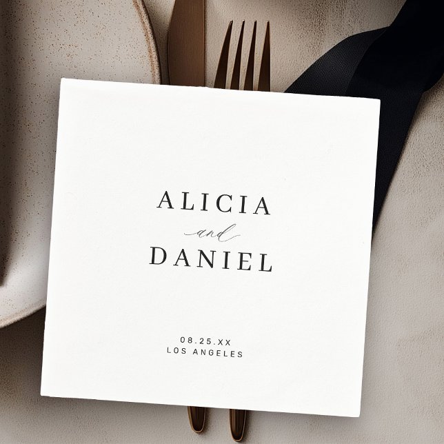 Simple minimalist white black elegant wedding napkin (Creator Uploaded)