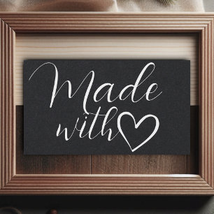 Simple Minimalist White Black Made With Love Heart Business Card