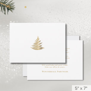 Simple Minimalist White Gold Christmas Tree Holiday Card