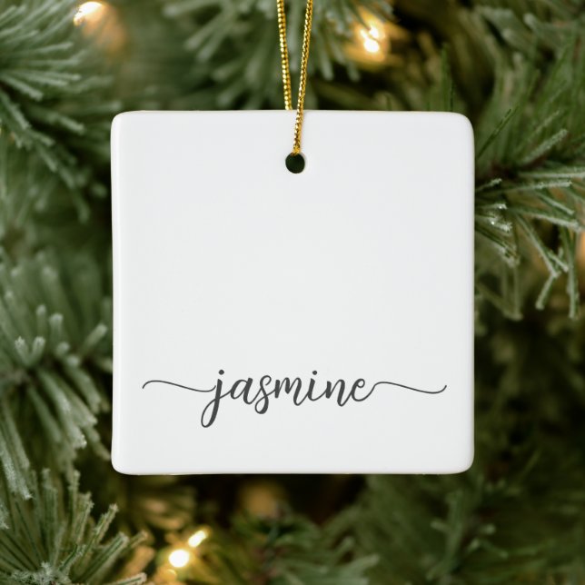 Simple Minimalist White Monogram Name Script Ceramic Ornament (Tree)