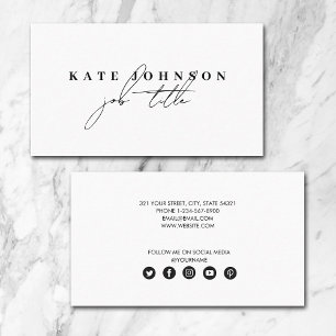 Simple Minimalist White Signature Script Business Card