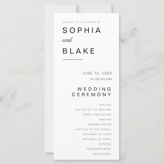 Simple Minimalist White Wedding Program (Front)