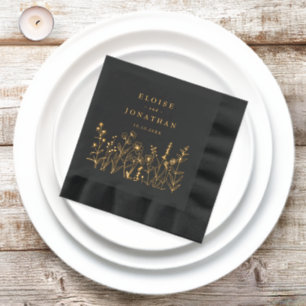 Simple Minimalist Wildflower Boho Wedding Gold Foil Napkins