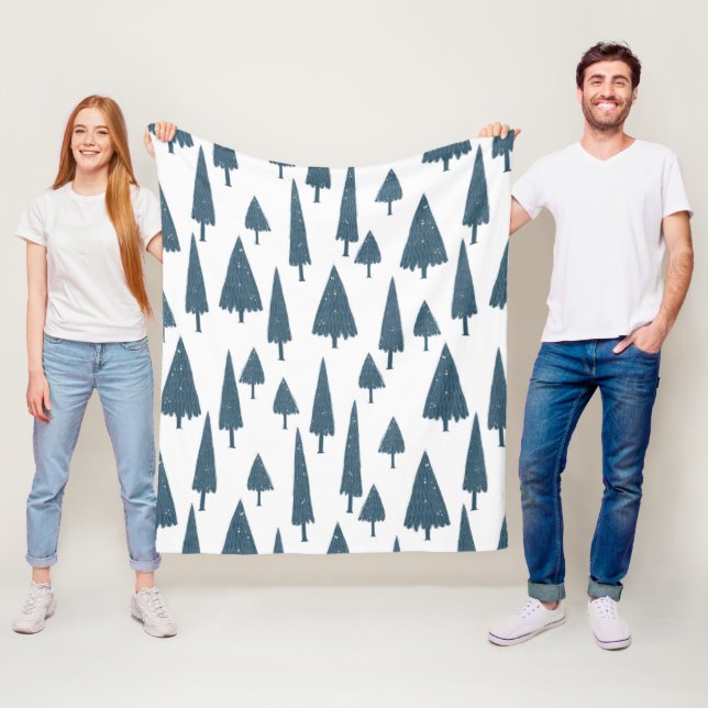 Simple Minimalist Winter Blue Pine Trees Pattern Fleece Blanket (In Situ)