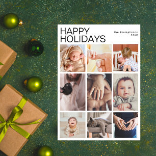 Simple Minimalist Year in Review 9 Photo Collage Holiday Card