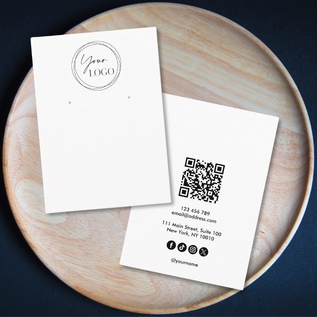 Simple Minimalist Your Business Logo QR Code  Card (simple minimalist jewellery display card with your logo and qr code)