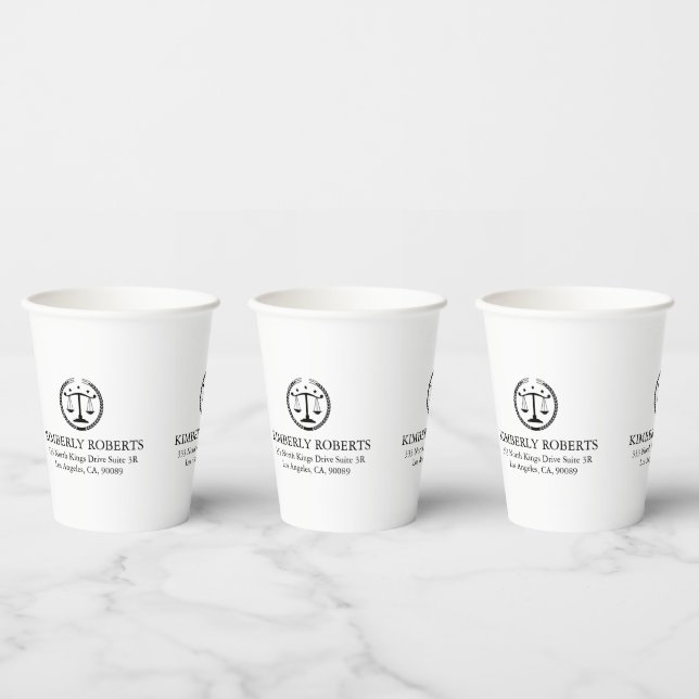 Simple Minimalistic Black Justice Logo On White Paper Cups (Multi)
